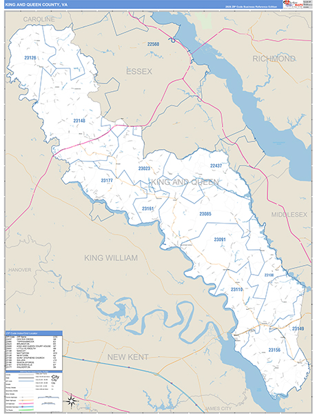 King and Queen County, VA Zip Code Map
